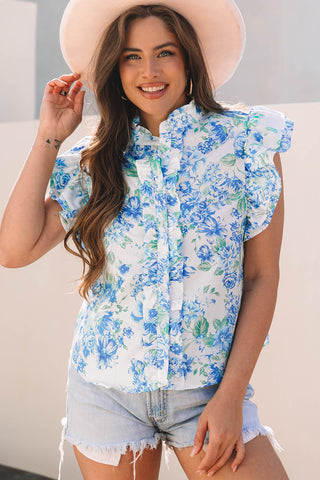 Spring Romance Blue Floral Top