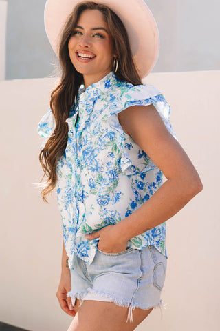 Spring Romance Blue Floral Top