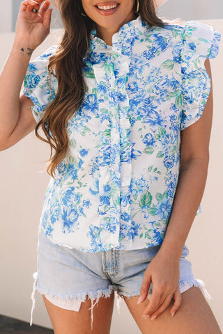 Spring Romance Blue Floral Top