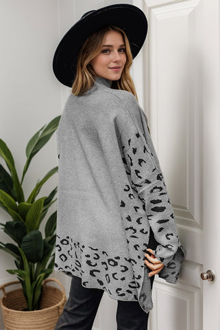 Leopard Poncho Style Sweater - Gray