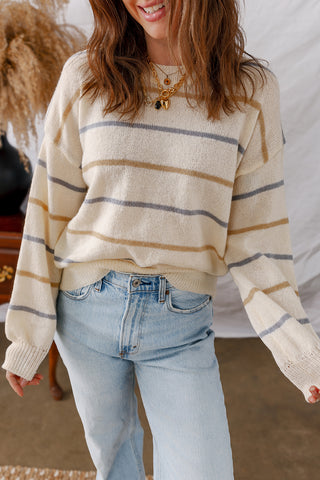 Simple Striped Sweater - Cream