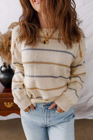 Simple Striped Sweater - Cream