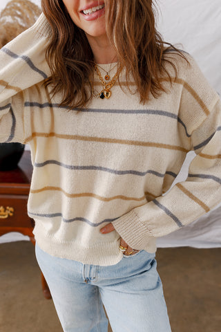 Simple Striped Sweater - Cream