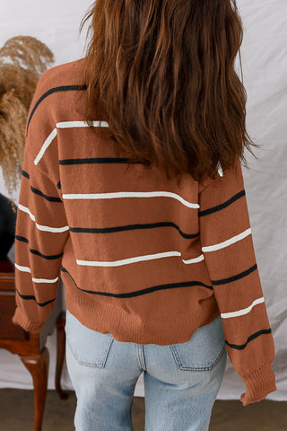 Simple Striped Sweater - Brown