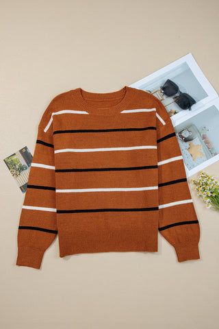 Simple Striped Sweater - Brown