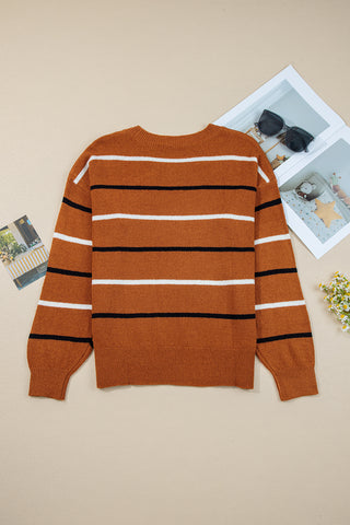 Simple Striped Sweater - Brown