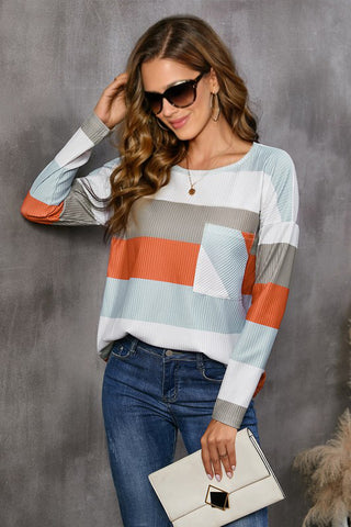 Ribbed Striped Top - Rust
