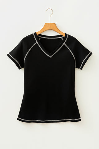 V-Neck Black Textured Top