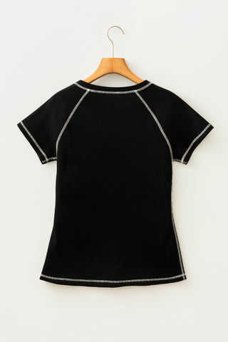 V-Neck Black Textured Top