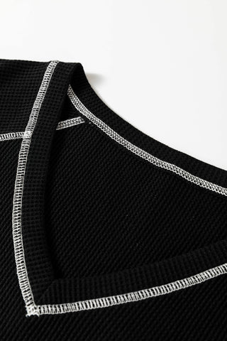 V-Neck Black Textured Top
