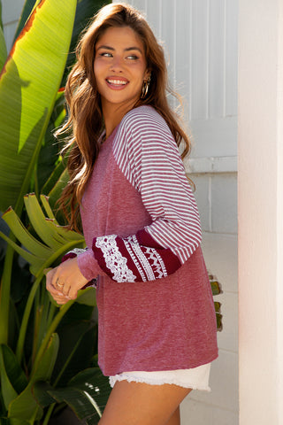 Contrast Sleeve Top - Heather Pink
