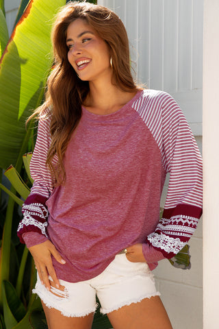 Contrast Sleeve Top - Heather Pink