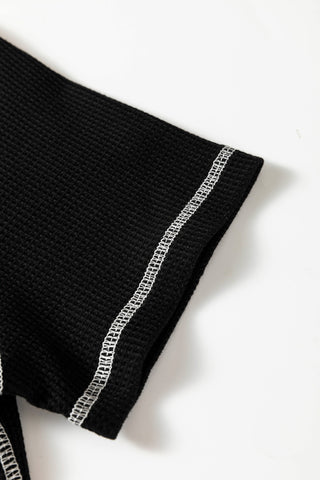 V-Neck Black Textured Top