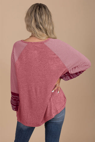 Contrast Sleeve Top - Heather Pink