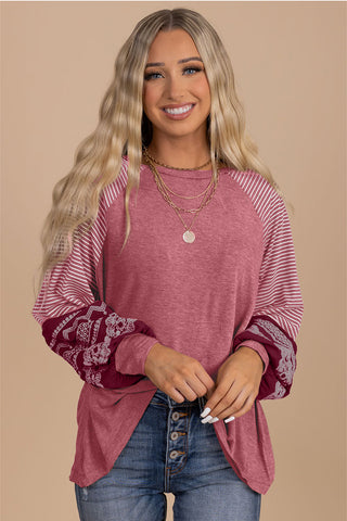 Contrast Sleeve Top - Heather Pink
