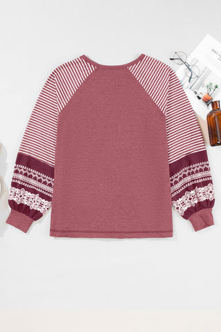 Contrast Sleeve Top - Heather Pink
