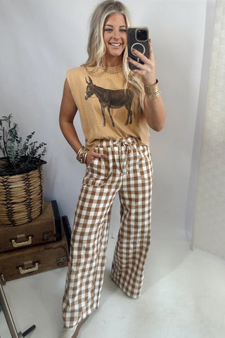 Gingham Dress Pants - Brown