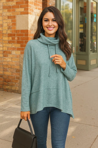 Thermal Cowl Neck Top - Green