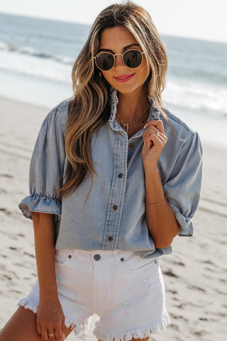 Half Sleeve Denim Top - Light Wash