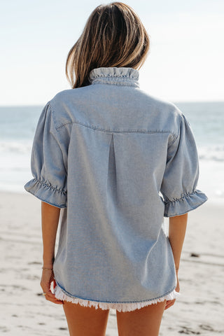 Half Sleeve Denim Top - Light Wash