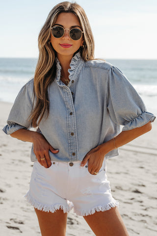Half Sleeve Denim Top - Light Wash