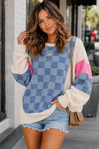 Denim Details Oversized Sweatshirt