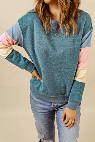 Rainbow Sleeve Crew Neck Sweatshirt - Blue