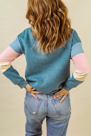 Rainbow Sleeve Crew Neck Sweatshirt - Blue