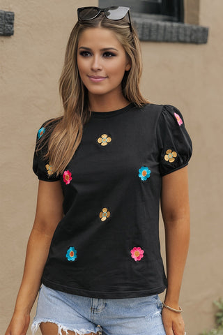 Daisy Pop Embroidered Top - Black