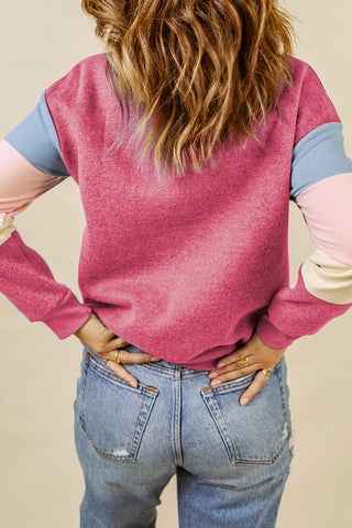 Rainbow Sleeve Crew Neck Sweatshirt - Pink