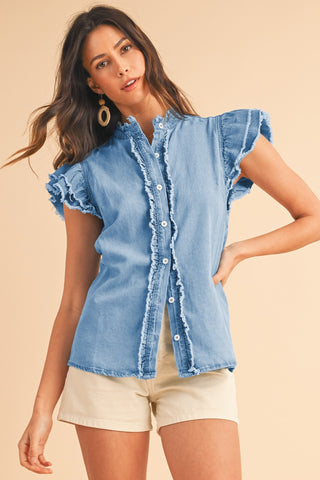 Button Up Jean Top  - Light Blue