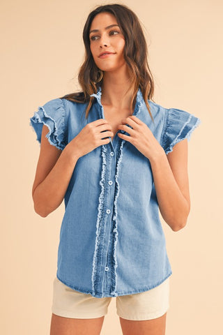 Button Up Jean Top  - Light Blue