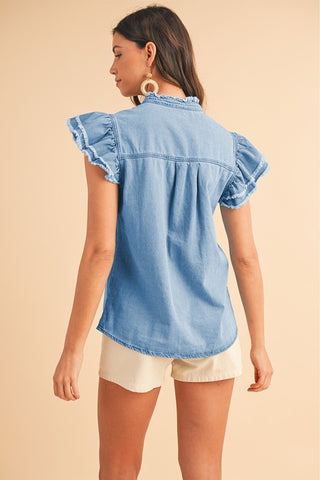 Button Up Jean Top  - Light Blue