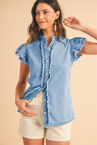 Button Up Jean Top  - Light Blue