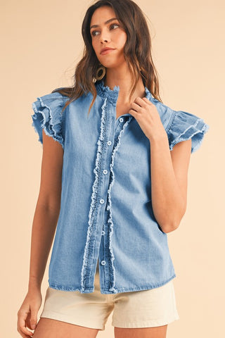 Button Up Jean Top  - Light Blue