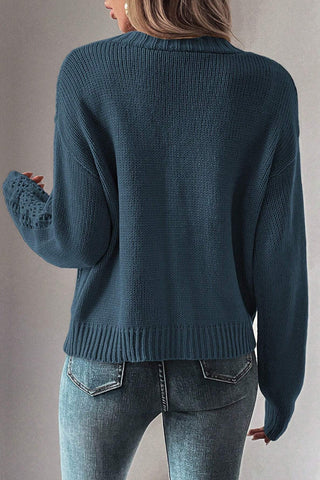 Short Cable Knit Cardigan - Teal