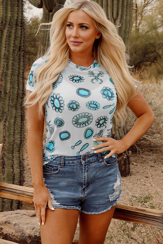 Turquoise Western Tee