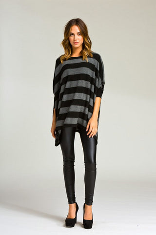 Flowy Striped Top - Black and Gray