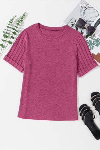 Striped Sleeve Top - Fushia