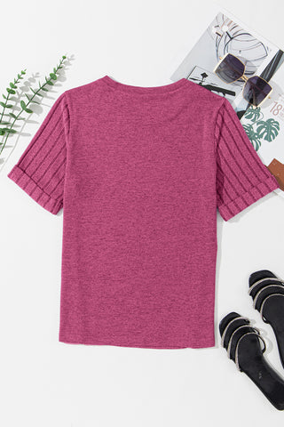 Striped Sleeve Top - Fushia