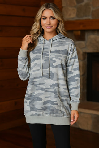 Camo Long Hoodie - Gray