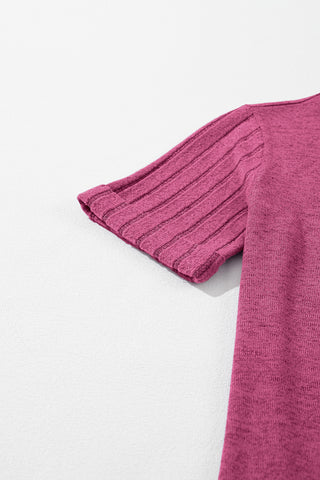 Striped Sleeve Top - Fushia