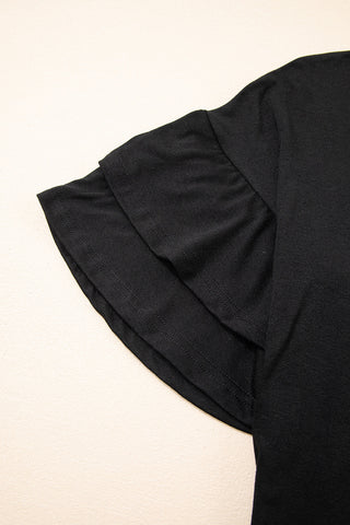 Tulip Sleeve Solid V-Neck - Black