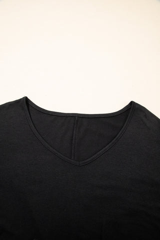 Tulip Sleeve Solid V-Neck - Black