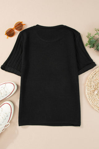 Striped Sleeve Top - Black