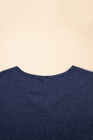 Tulip Sleeve Solid V-Neck - Navy