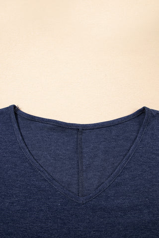 Tulip Sleeve Solid V-Neck - Navy