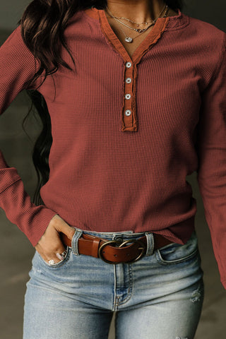 Thermal Henley Top - Brown