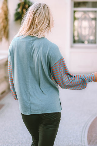 Bishop Sleeve Striped Top - Aqua