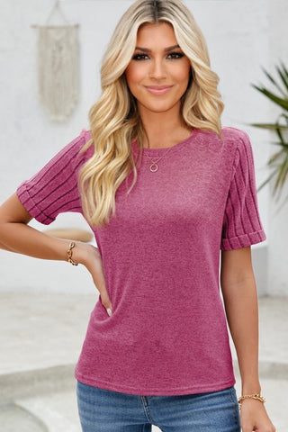 Striped Sleeve Top - Fushia